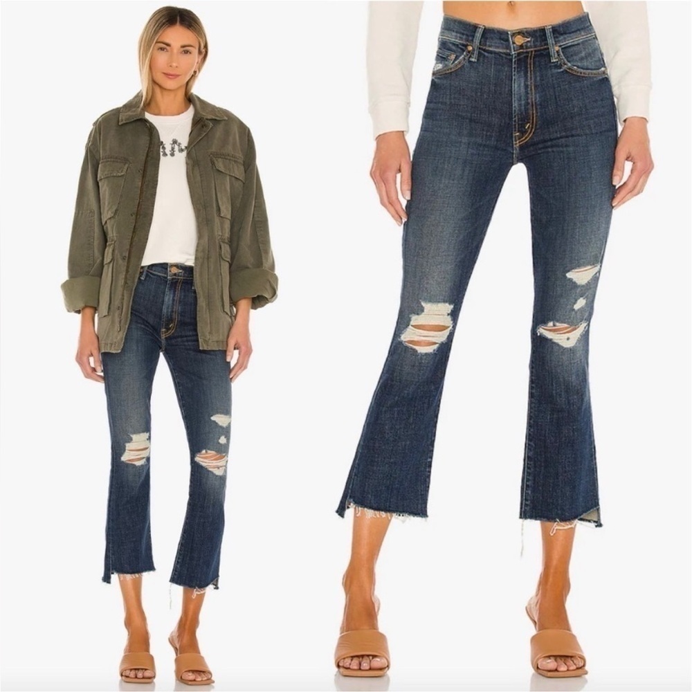 MOTHER- The Insider Crop Step Fray Wicked Wildflower Dark Wash Distressed 26